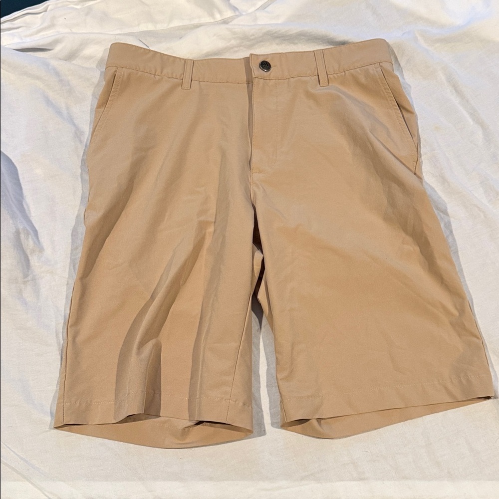 adidas Men's Beige Flat Front Shorts Golf Shorts
